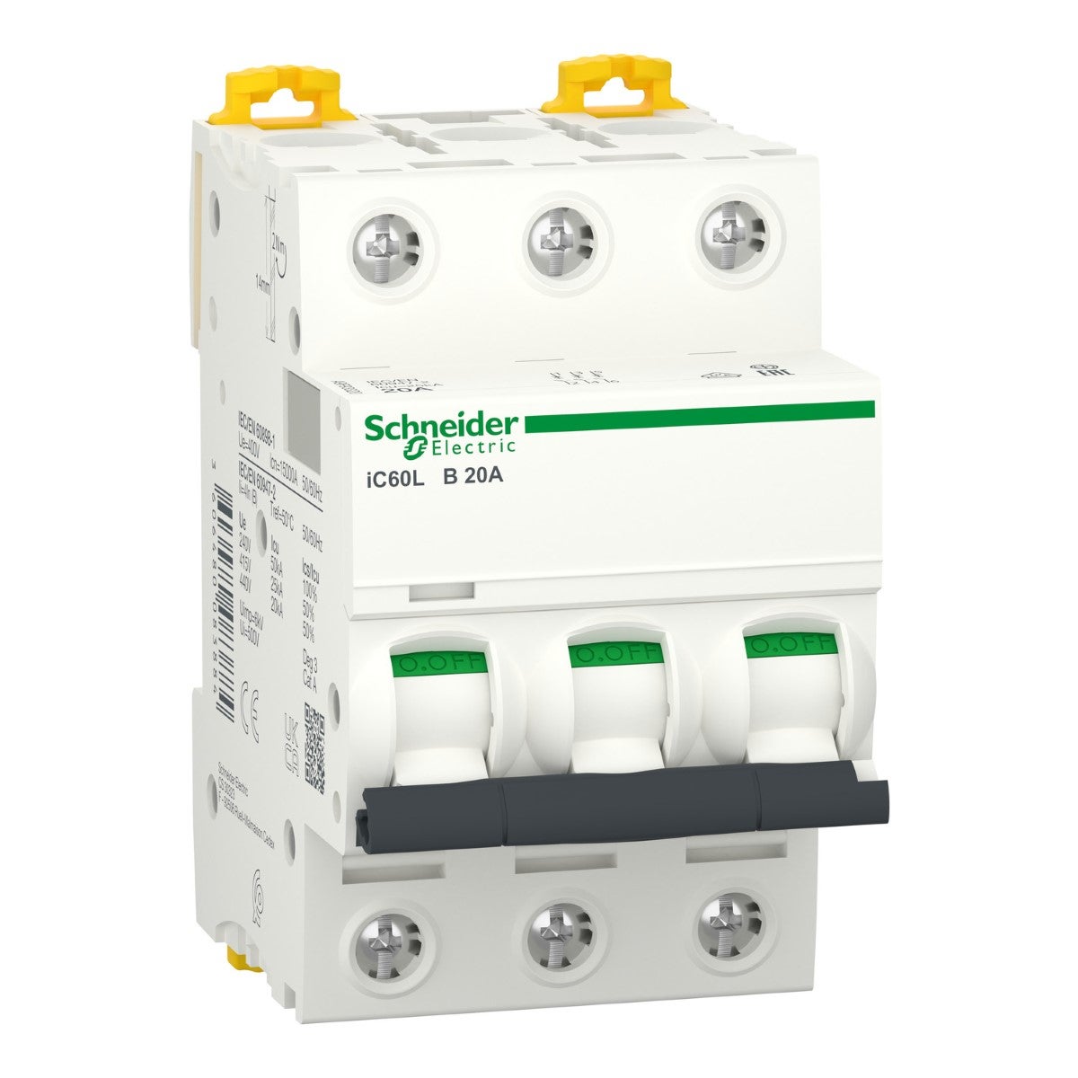 Miniature Circuit-Breaker, Acti9 Ic60L, 3P, 20 A, B Curve, 15000 A (Iec 60898-1), 25 Ka (Iec 60947-2)