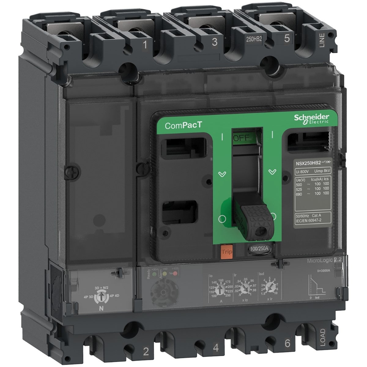 Circuit Breaker Compact Nsx100B, 25Ka At 415Vac, Micrologic 2.2 Trip Unit 40A, 4 Poles 4D