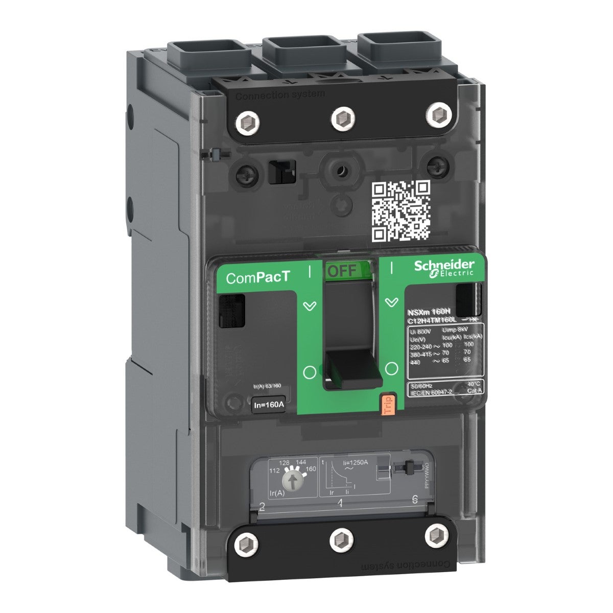 Circuit Breaker Compact Nsxm H (70 Ka At 415 Vac), 3P 3D, 160 A Rating Tmd Trip Unit, Everlink Connectors
