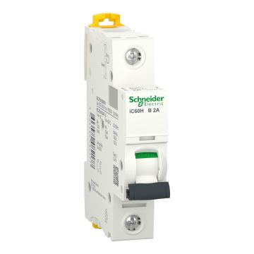 Miniature Circuit-Breaker, Acti9 Ic60H, 1P, 2 A, B Curve, 10000 A (Iec 60898-1), 70 Ka (Iec 60947-2)