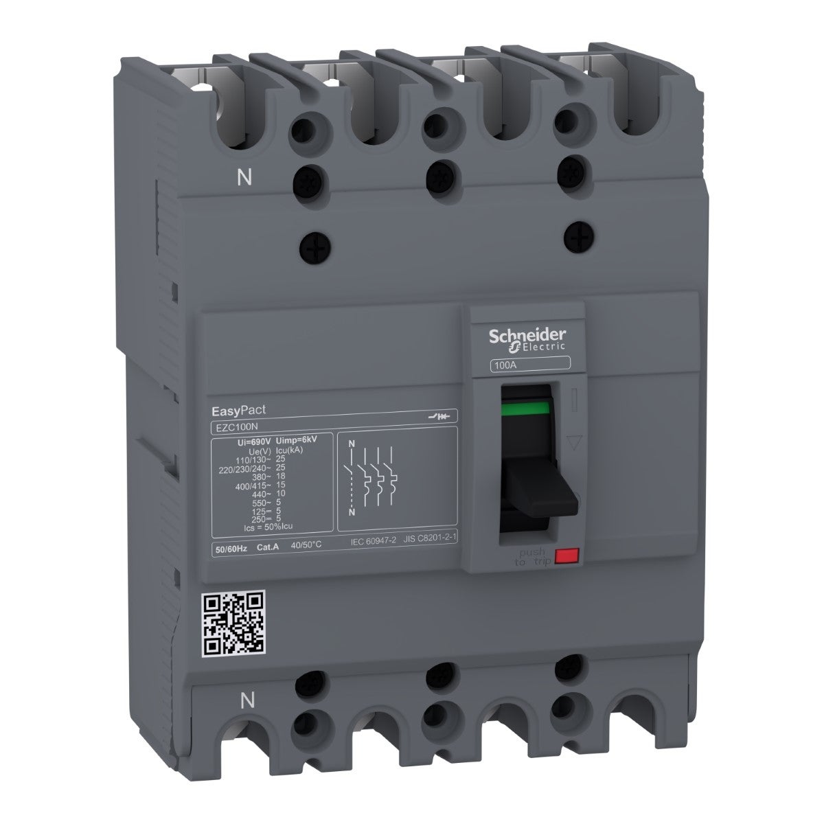 Circuit Breaker Easypact Ezc100N - Tmd - 75 A - 4 Poles 3D