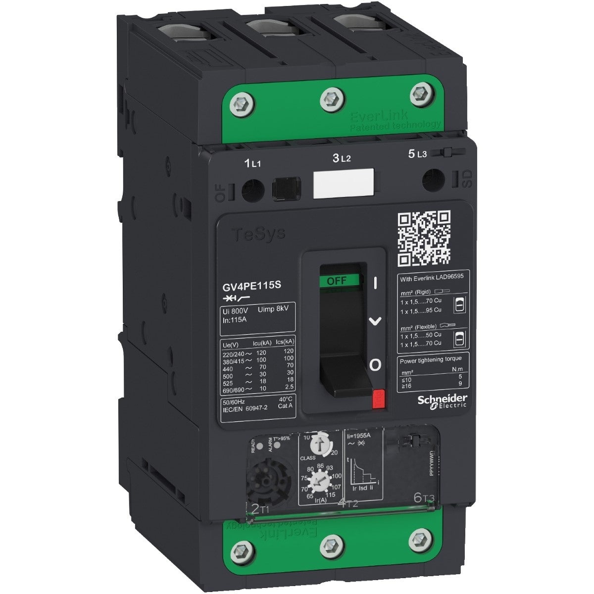 Motor Circuit Breaker, Tesys Gv4, 3P, 80A, Icu 100Ka, Thermal Magnetic, Everlink Terminals
