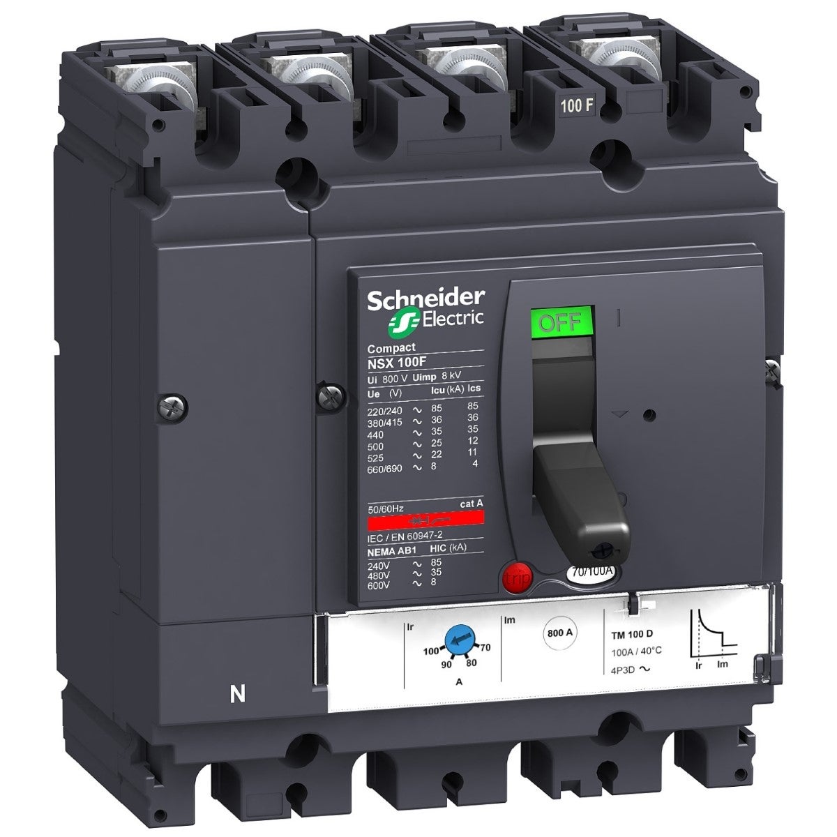 Circuit Breaker Compact Nsx100F, 36 Ka At 415 Vac, Tmd Trip Unit 32 A, 4 Poles 4D