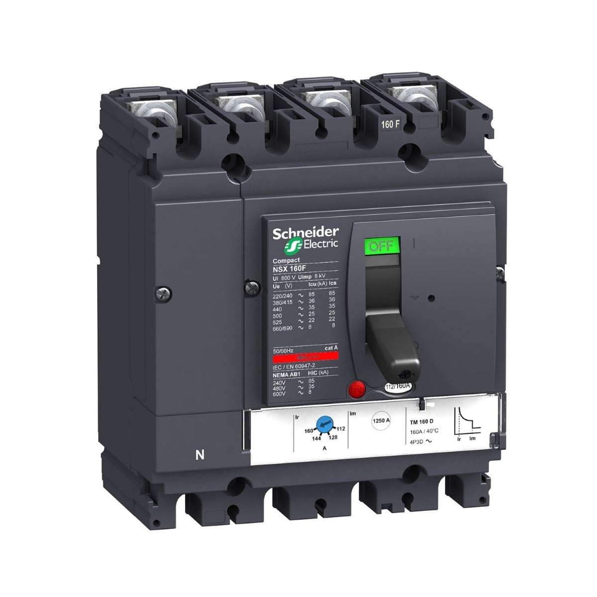 Circuit Breaker Compact Nsx160F, 36 Ka At 415 Vac, Tmd Trip Unit 125 A, 4 Poles 4D